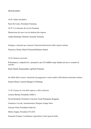 IX edizione del forum agrifood monitor di nomisma